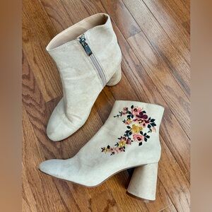 Zara Floral Embroidered Ankle Boots - Pale pink